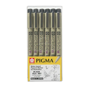 SAKURA PIGMA MICRON PEN - 6 Set Black