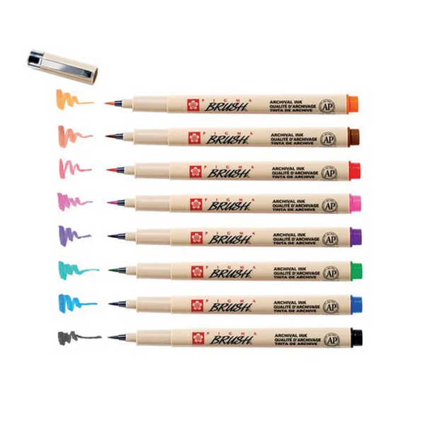 SAKURA PIGMA MICRON BRUSH PEN - 8 Colour Set