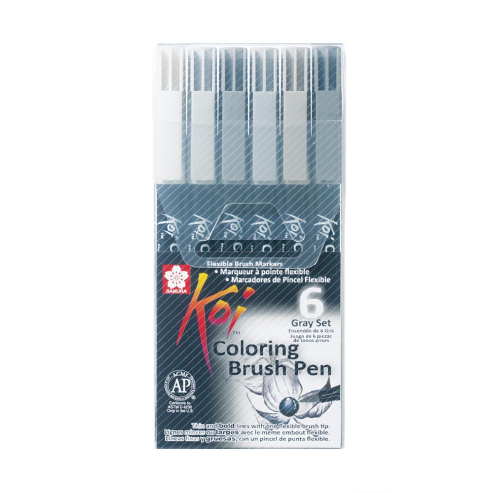 Koi Colouring Brush Pen - 6 Grey Set