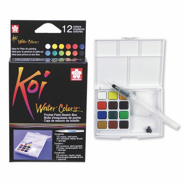 Koi Watercolour Pocket Field Sketch Box - 12 Set