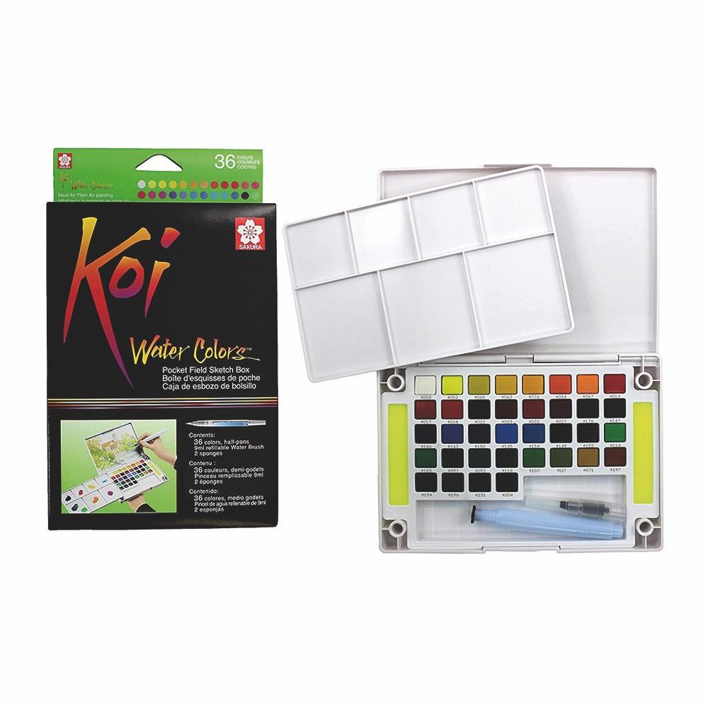 Koi Watercolour Pocket Field Sketch Box - 36 Set